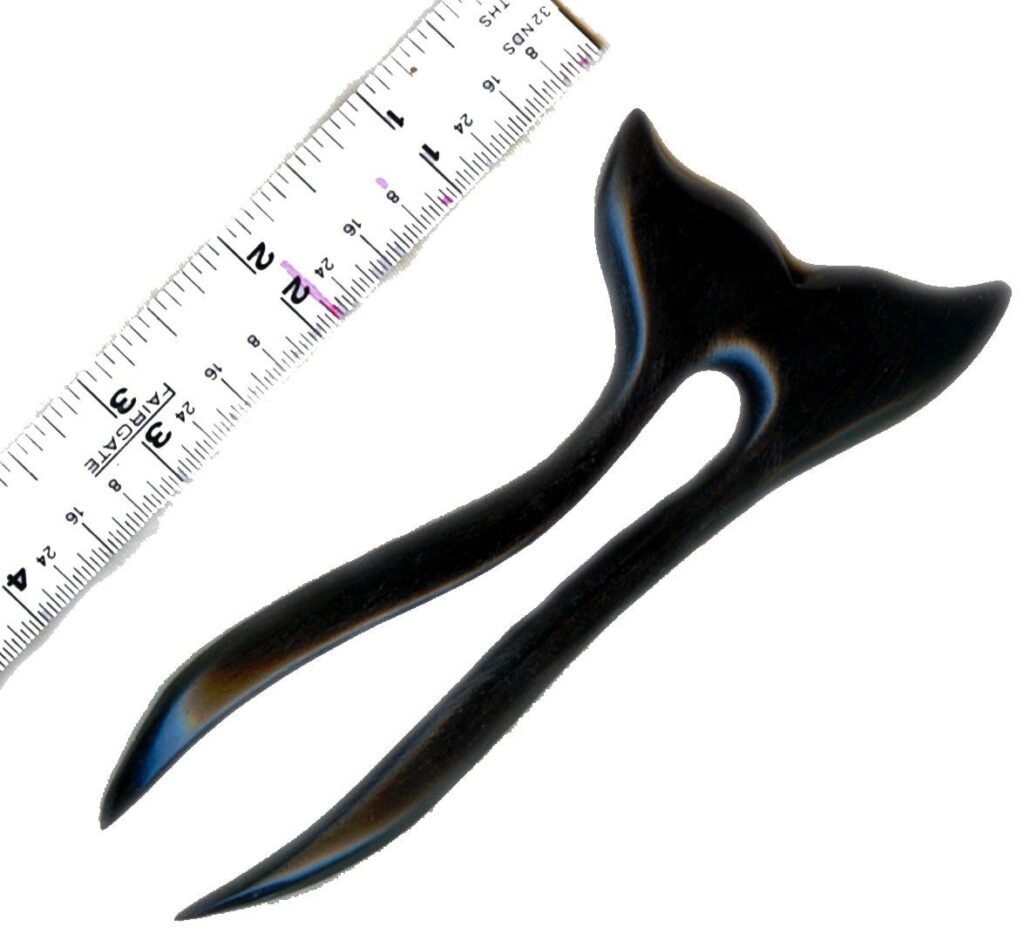 Finny shortie two prong wooden hair fork by Designs by Baerreis